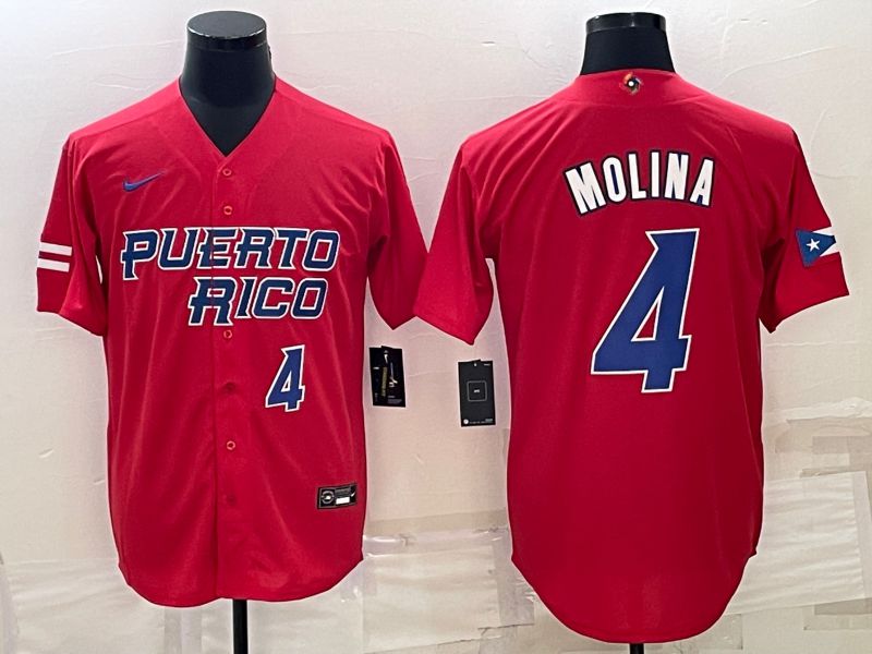 Men 2023 World Cub #4 Molina Red Nike MLB Jersey5